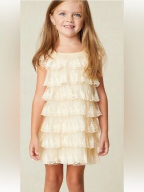 Love Shack Fancy Ivory Lace Tiered Party Dress for Girls 3-4Y